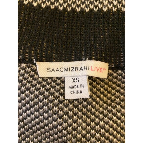 Isaac Mizrahi Live Plaid Knit Zip-Up Jacket XS Black/White Cotton Blend - Picture 3 of 5